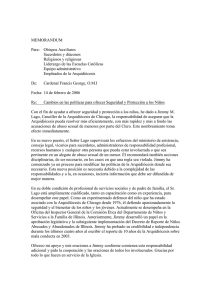 MEMORANDUM Para: Obispos Auxiliares Sacerdotes y diáconos