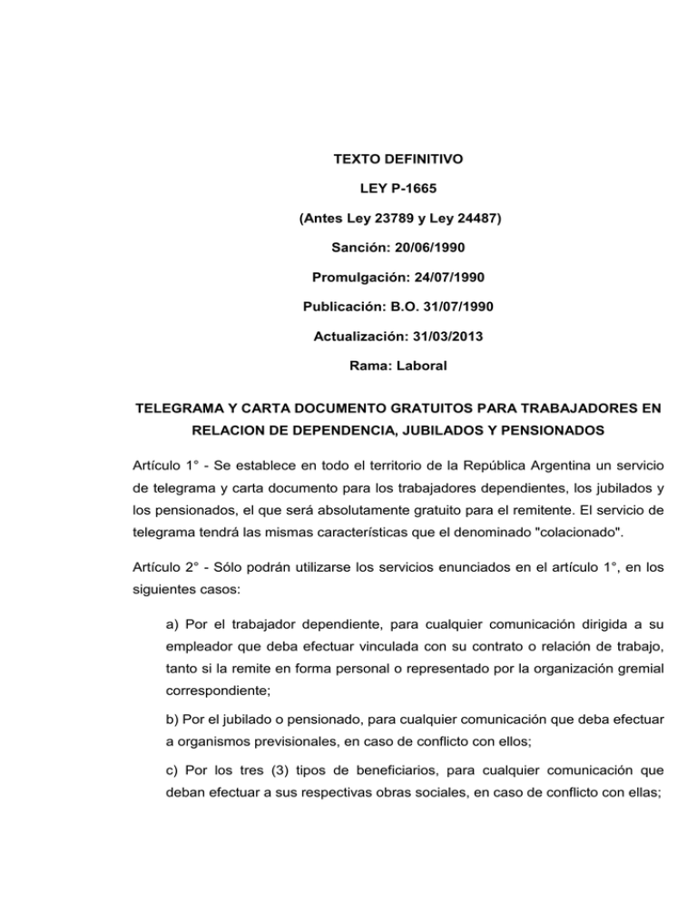 Telegrama Y Carta Documento Gratuitos Para Trabajadores En 5835