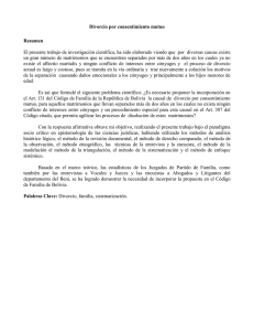 Divorcio por consentimiento mutuo Resumen El presente