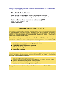 Información sobre las fechas, horas y sedes de la convocatoria de