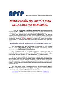 NOTIFICACIÓN DEL BIC Y EL IBAN DE LA CUENTAS BANCARIAS.
