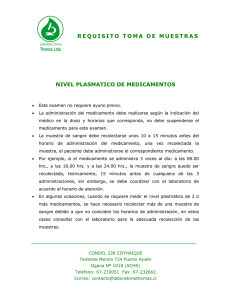 requisito toma de muestras nivel plasmatico de medicamentos