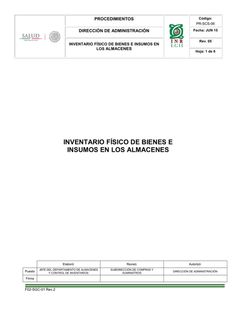 inventario fisico de bienes e insumos en los almacenes