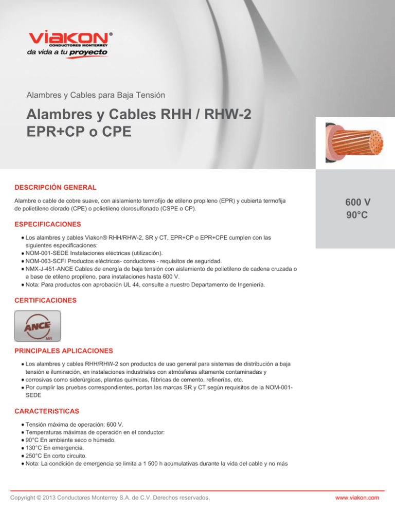 Rhw Rhh Alambres y Cables RHH / RHW-2 EPR+CP o CPE
