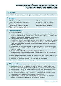 administración de transfusión de concentrado de hematíes