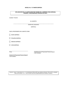 MODELO No. 1 B TAMAÑO EMPRESA DECLARACIÓN DE LA