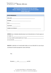 SOLICITUD DE ADMISIÓN EN CASO DE VACANTE TRAS EL