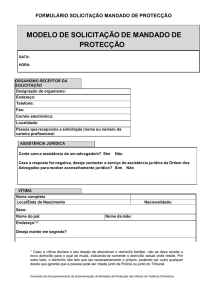 MODELO DE SOLICITAÇÃO DE MANDADO DE PROTECÇÃO