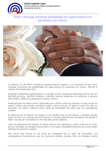 Tener cónyuge aumenta posibilidad de supervivencia en pacientes