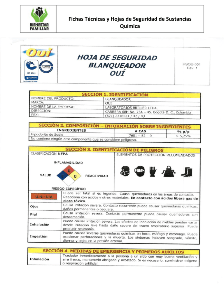 Fichas Técnicas Y Hojas De Seguridad De Sustancias Química 6289