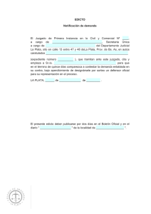 EDICTO Notificación de demanda El Juzgado de Primera Instancia