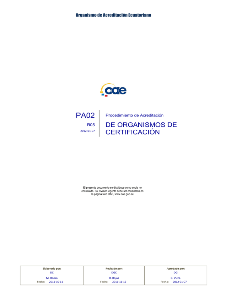 De Organismos De Certificación - Servicio De Acreditación Ecuatoriano