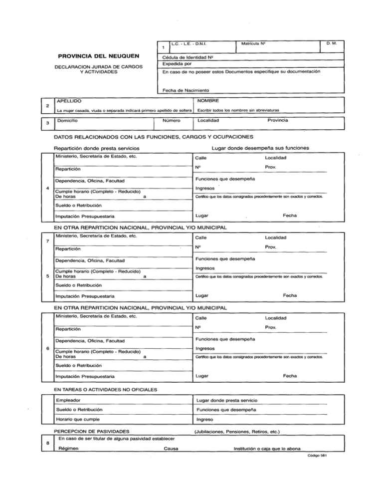 Declaración Jurada De Cargos Y Actividades