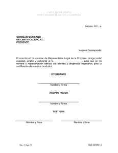 CARTA PODER SIMPLE PAPEL MEMBRETEADO DE LA