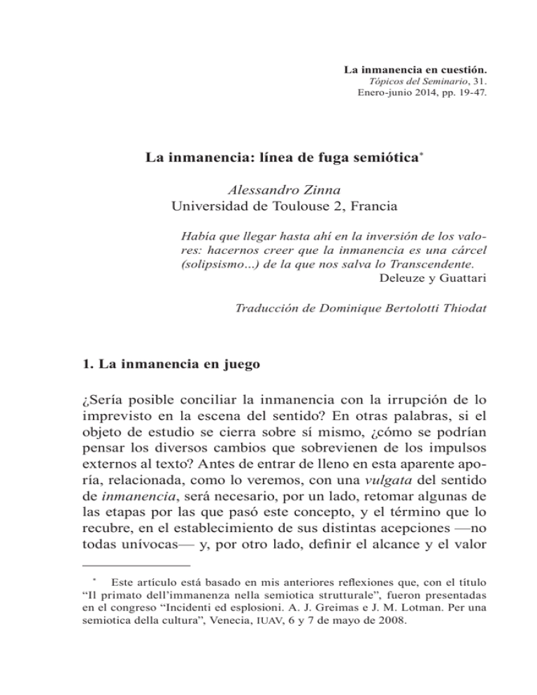 La Inmanencia L nea De Fuga Semi tica 