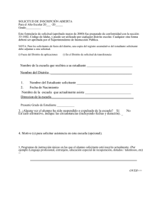 Nombre de la escuela que recibira a su estudiante Nombre del Distrito