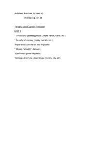 Activities: Brochure (to hand in) Workbook p. 97, 98 Temario para
