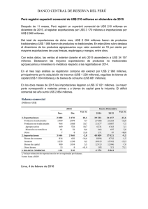 Perú registró superávit comercial de US$ 210 millones en diciembre