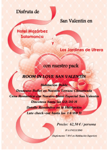 menú especial y paquete de alojamiento para San Valentín en Hotel