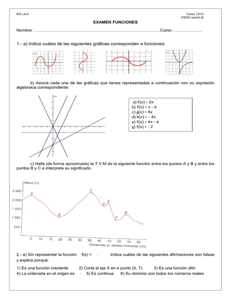 1 A Indica Cuáles De Las Siguientes Gráficas Corresponden A