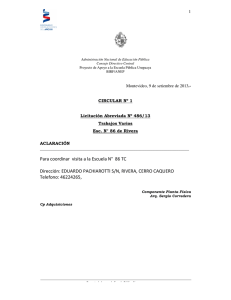 Para coordinar visita a la Escuela N° 86 TC Dirección: EDUARDO