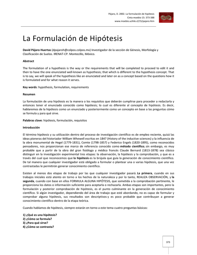 La Formulación De Hipótesis - Cinta De Moebio. Revista De