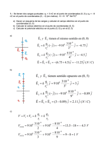 1.- Se tienen dos cargas puntuales: q1 = 3 nC en el punto de