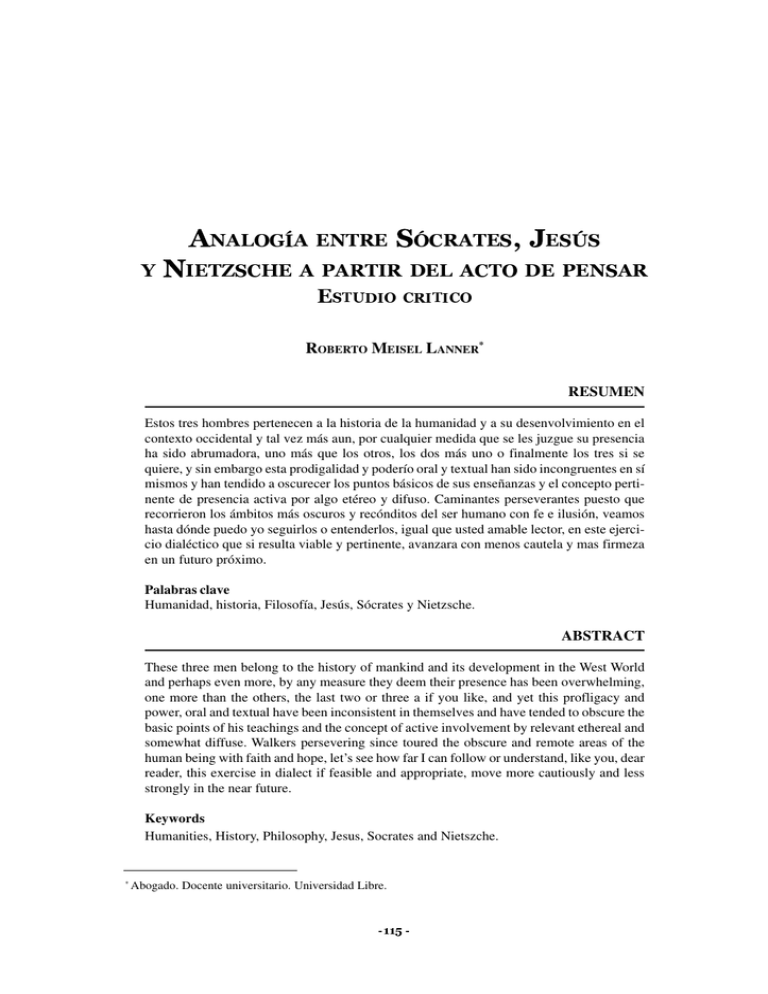 Analogía Entre Sócrates, Jesus Y Nietzche A Partir Del Acto De