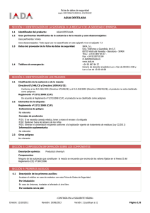 Ficha de Seguridad: Agua Destilada - IADA, S.L.