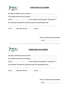 Constancia de Examen - Instituto Terciario Nº 1