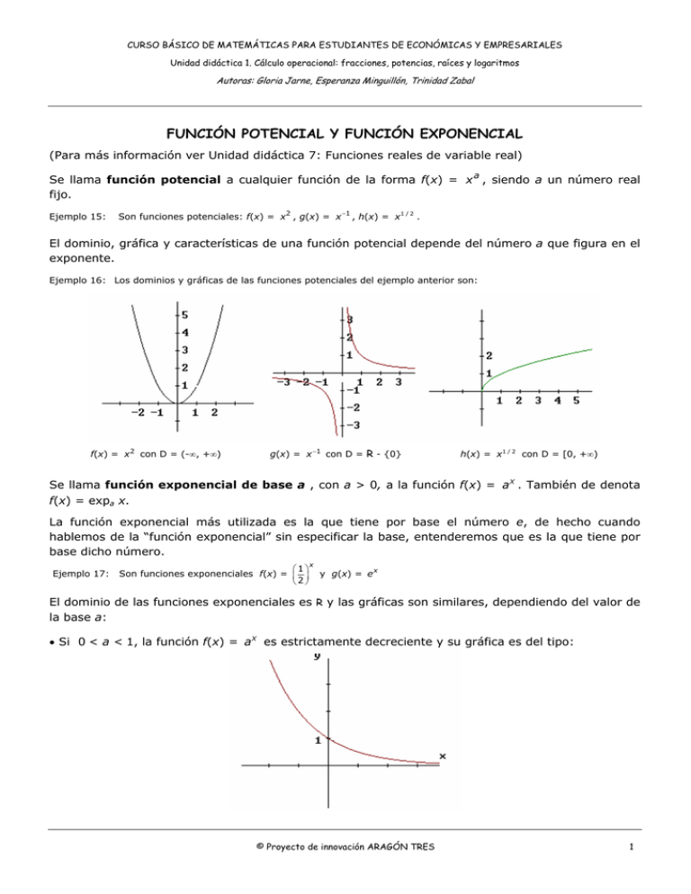 FUNCIÓN POTENCIAL Y FUNCIÓN EXPONENCIAL