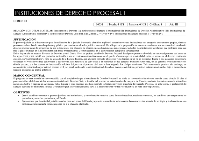 INSTITUCIONES DE DERECHO PROCESAL I