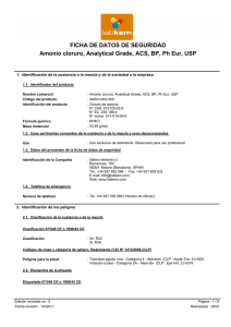 FDS Cloruro de Amonio - Ficha de Seguridad Labkem