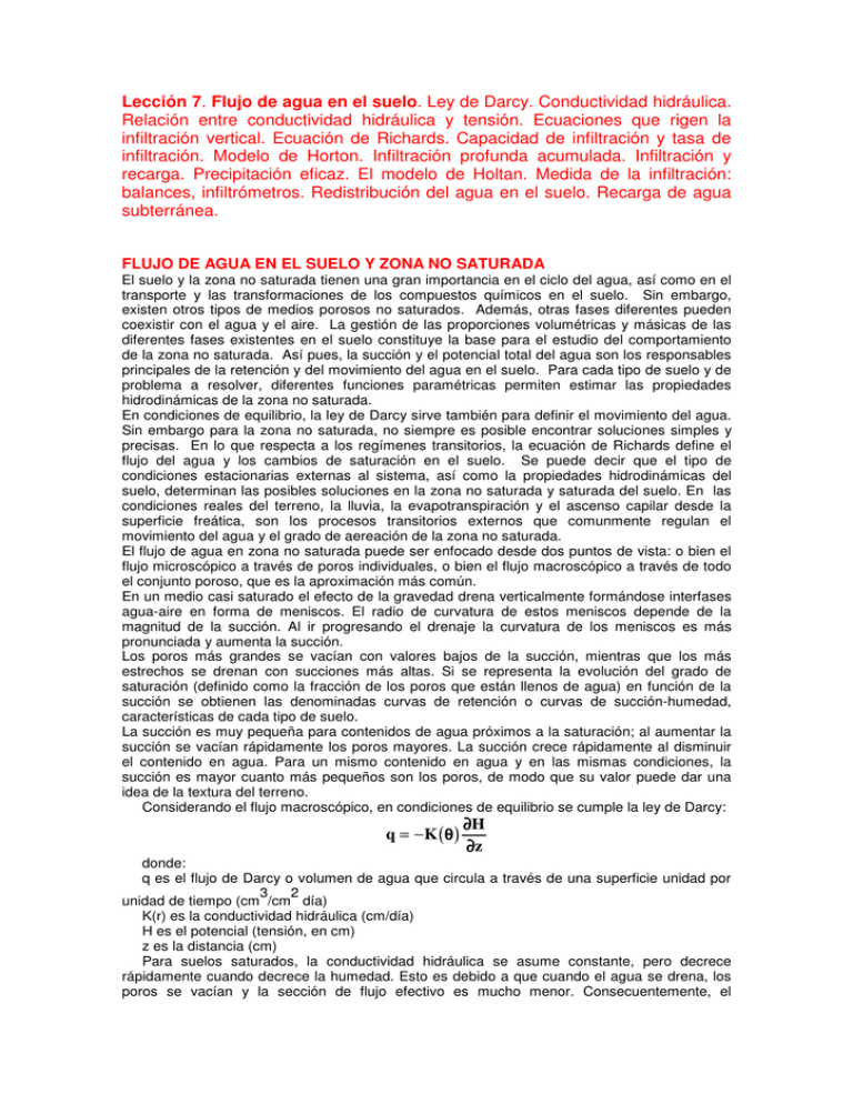 Lección 7 Flujo De Agua En El Suelo Ley De Darcy Conductividad 0466