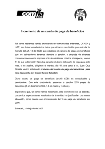 INCREMENTO DE 1 CUARTO DE PAGA DE BENEFICIOS PARA
