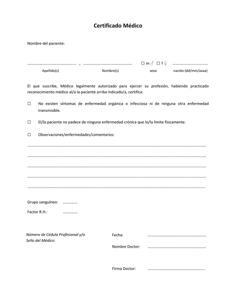 Certificado Médico (español)