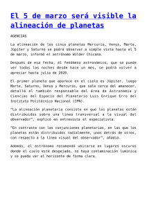 El 5 de marzo será visible la alineación de planetas