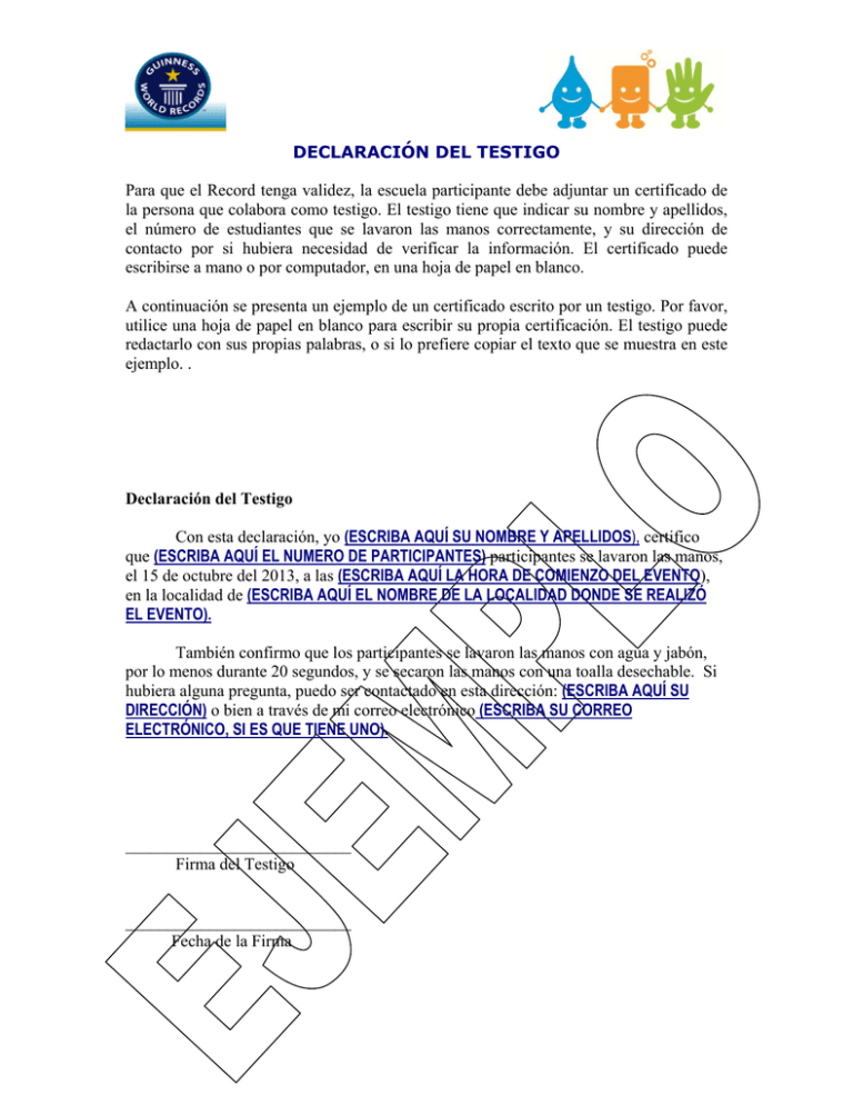 DeclaraciÓn Del Testigo Para Que El Record 3840