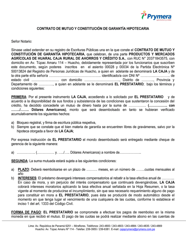 Contrato De Mutuo Y Constitución De Garantía Hipotecaria 5377