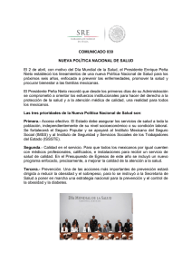 COMUNICADO 030 NUEVA POLÍTICA NACIONAL DE SALUD El 2