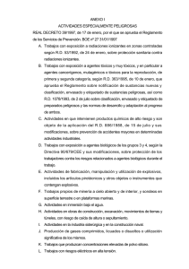 Actividades Peligrosas: Anexo RD 39/1997
