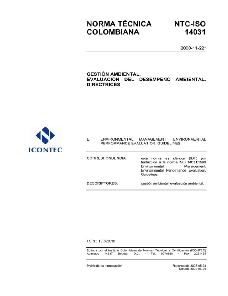 NORMA TÉCNICA NTC-ISO COLOMBIANA 14031