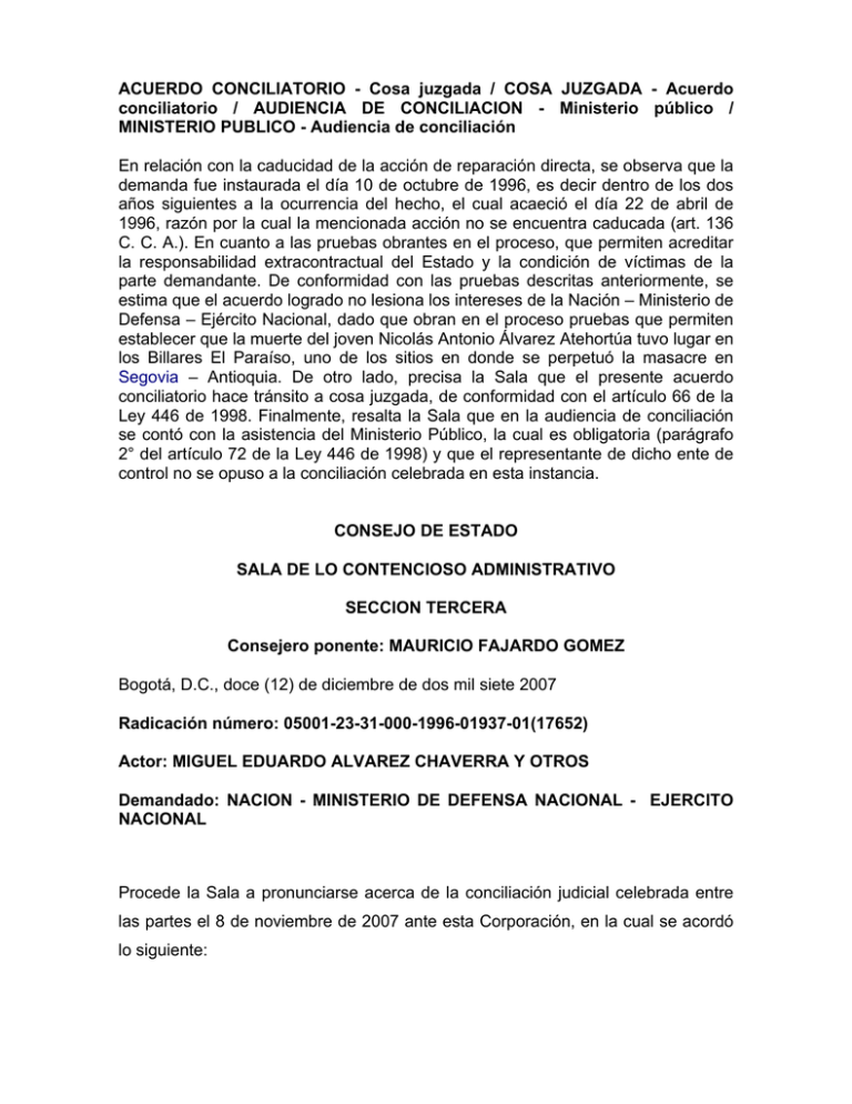 ACUERDO CONCILIATORIO Cosa juzgada / COSA JUZGADA