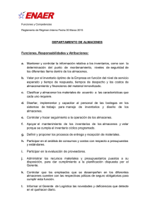 DEPARTAMENTO DE ALMACENES Funciones, Responsabilidades