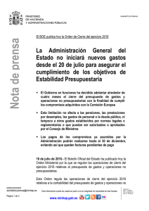 La Administración General del Estado no iniciará nuevos gastos