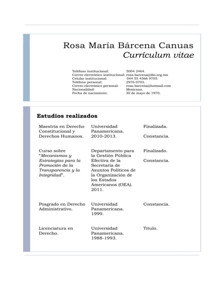 Rosa María Bárcena Canuas Currículum Vitae