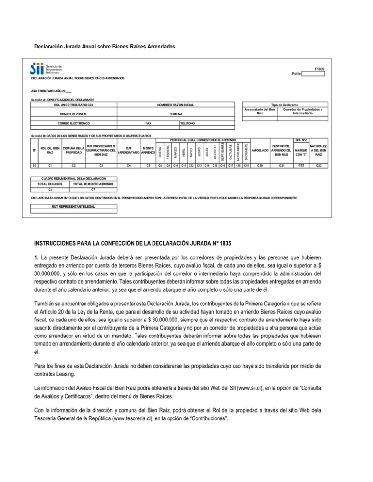 Declaración Jurada Anual Sobre Bienes Raíces Arrendados