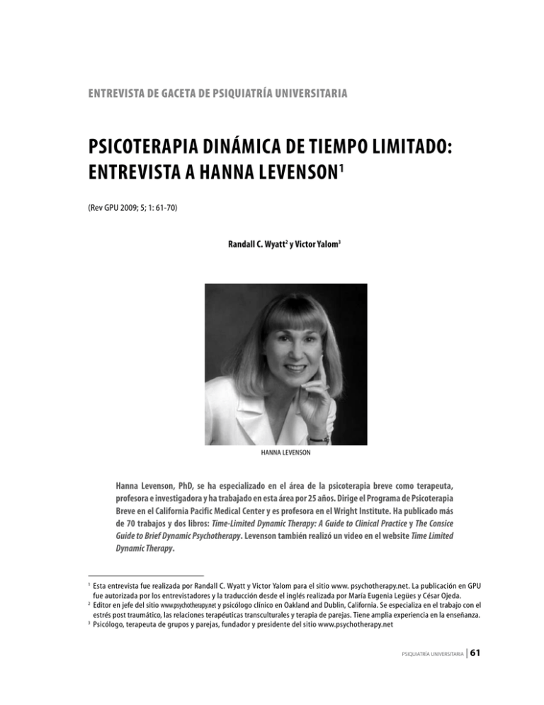 PsIcoterapIa DIn mIca De TIempo LImItado EntreVIsta A Hanna