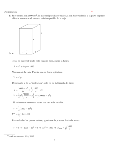 Optimización: Volumen Máximo de una Caja