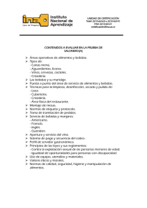 Áreas operativas de alimentos y bebidas. Tipos de: